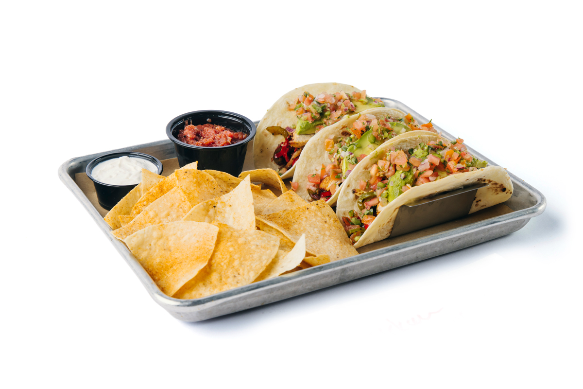 image of chicken tacos with a side of ranch and salsa