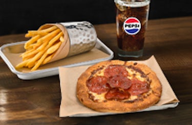 Image of $11.99 combo including indy pizza, fries and pepsi.