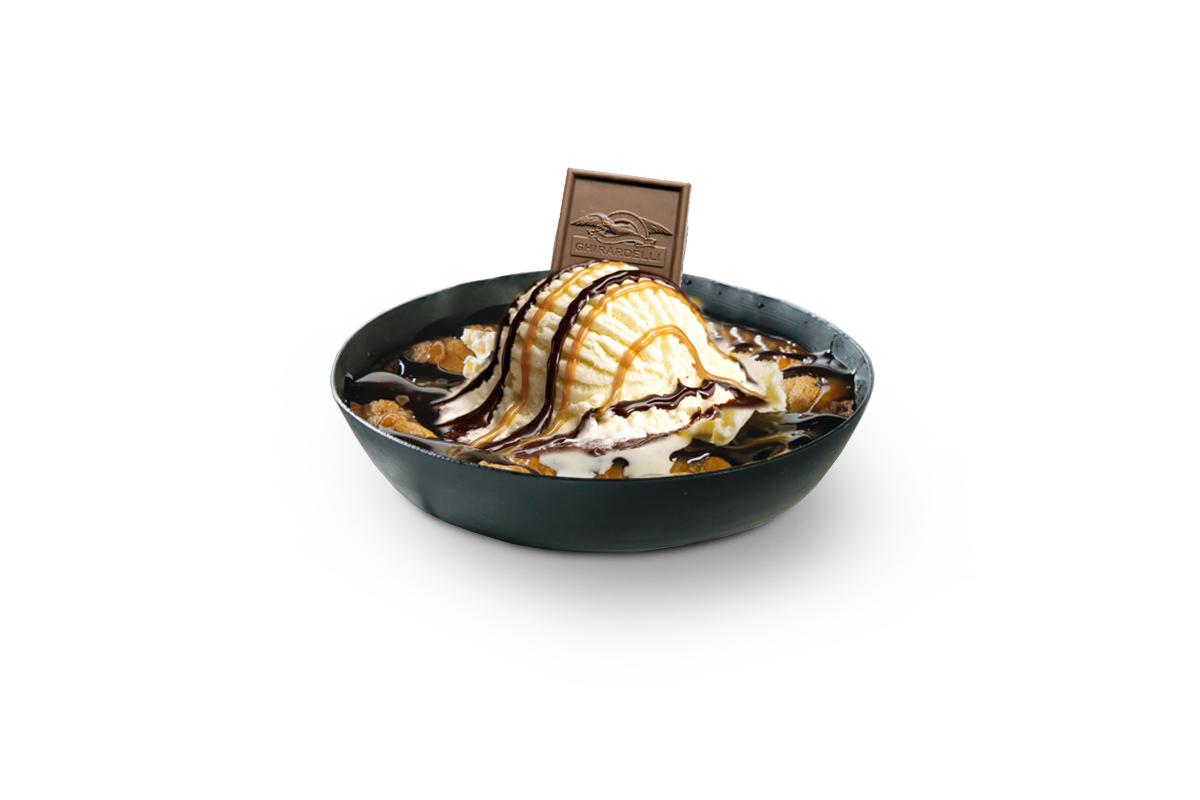 photo of our monster cookie with Ghirardelli® Milk Chocolate Caramel Square on top