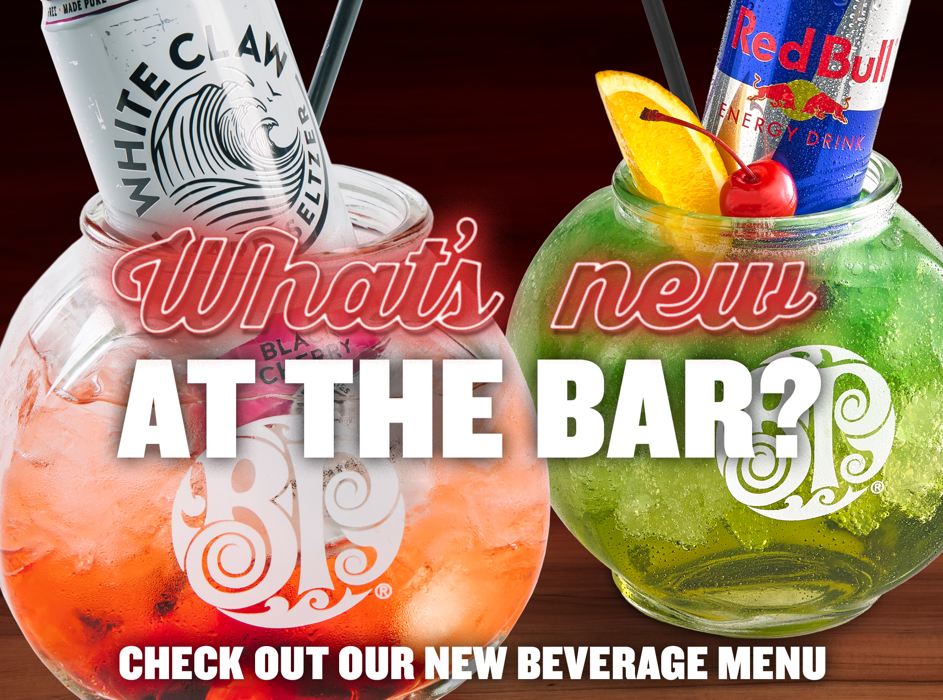 image of whiteclaw and redbull drinks for our new menu