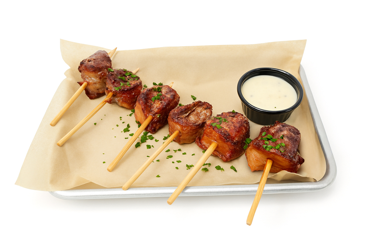 image of bacon-wrapped steak tips