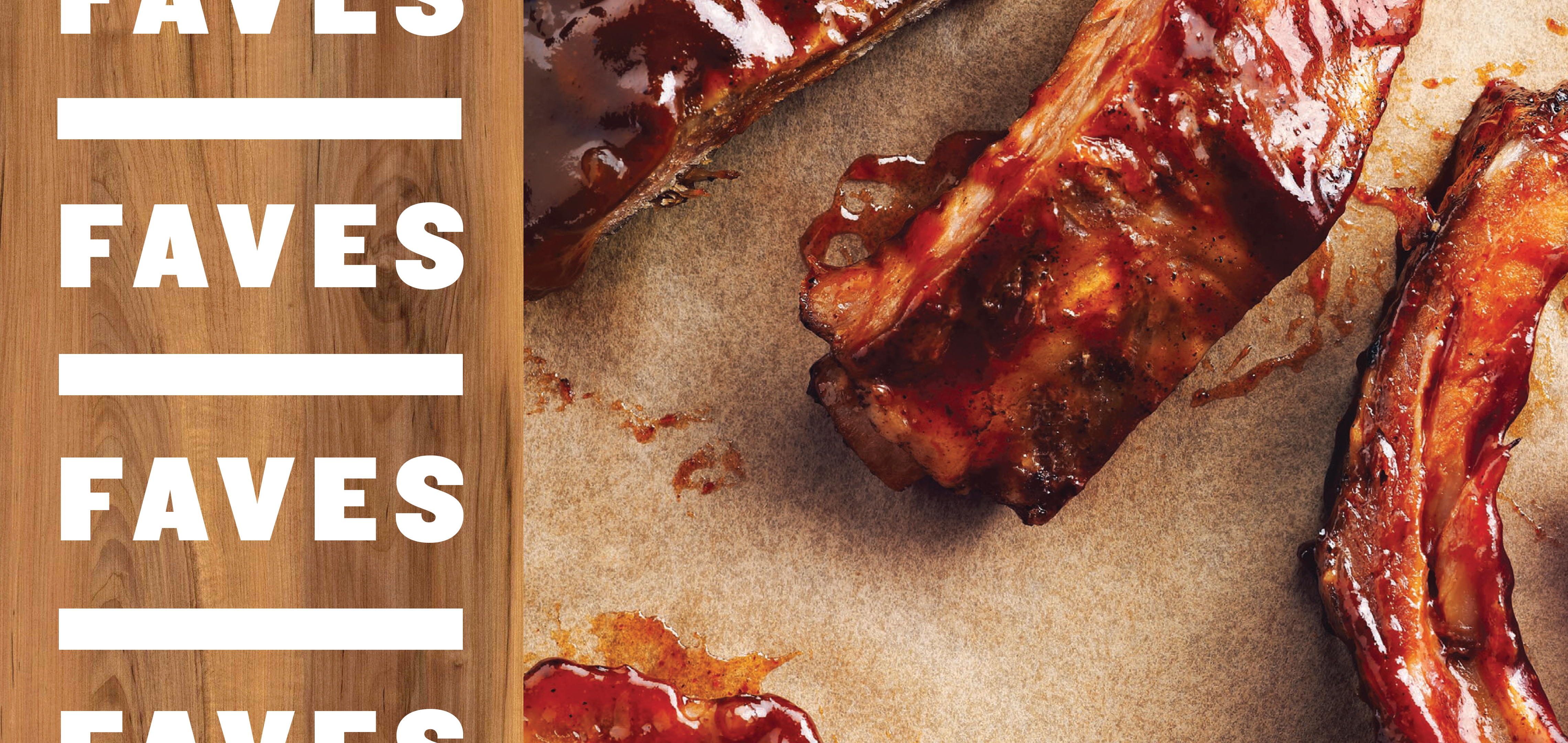 Ribs next to a wooden board.