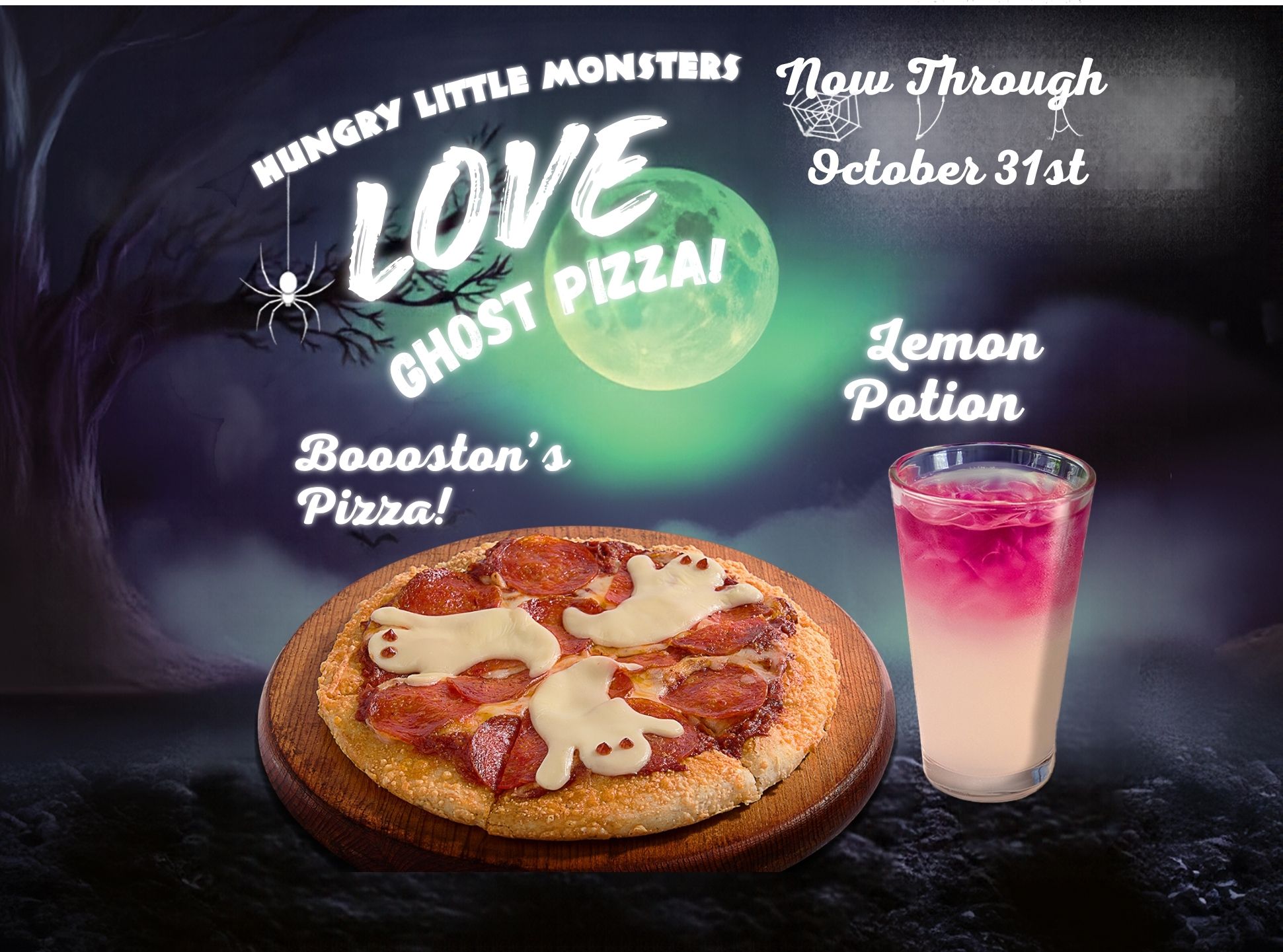 image of our booston's pizza and lemon potion lemonade