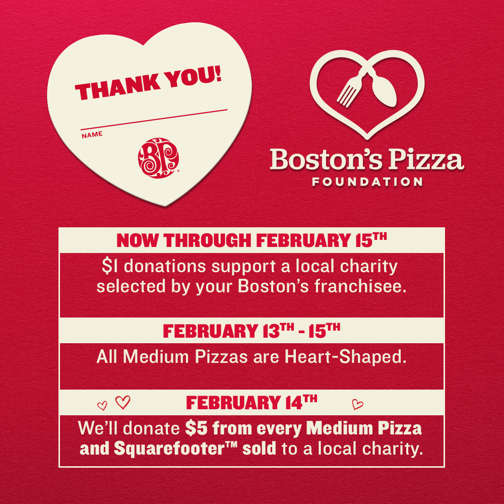 Image of boston's pizza foundation charity information