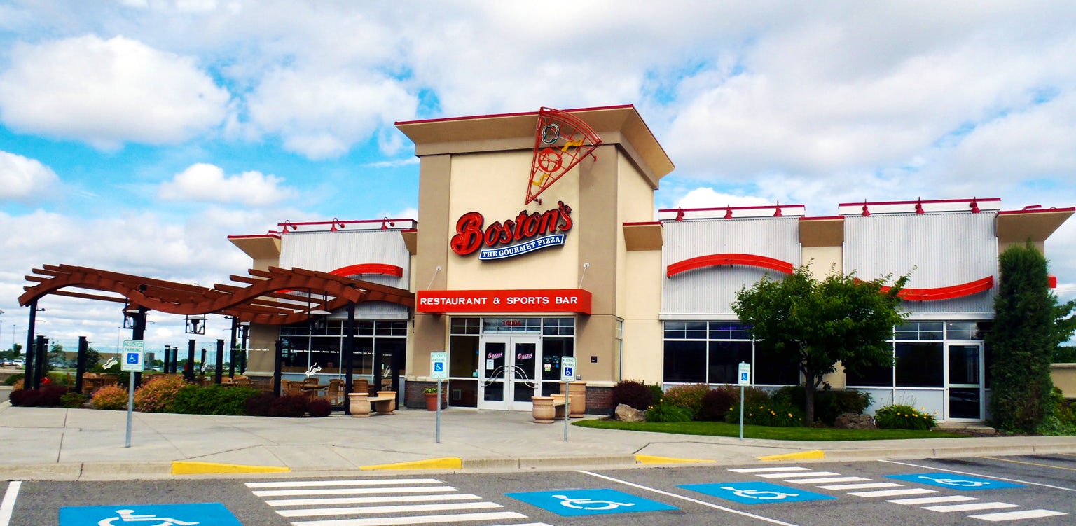 exterior photo of the building with Boston's logo.