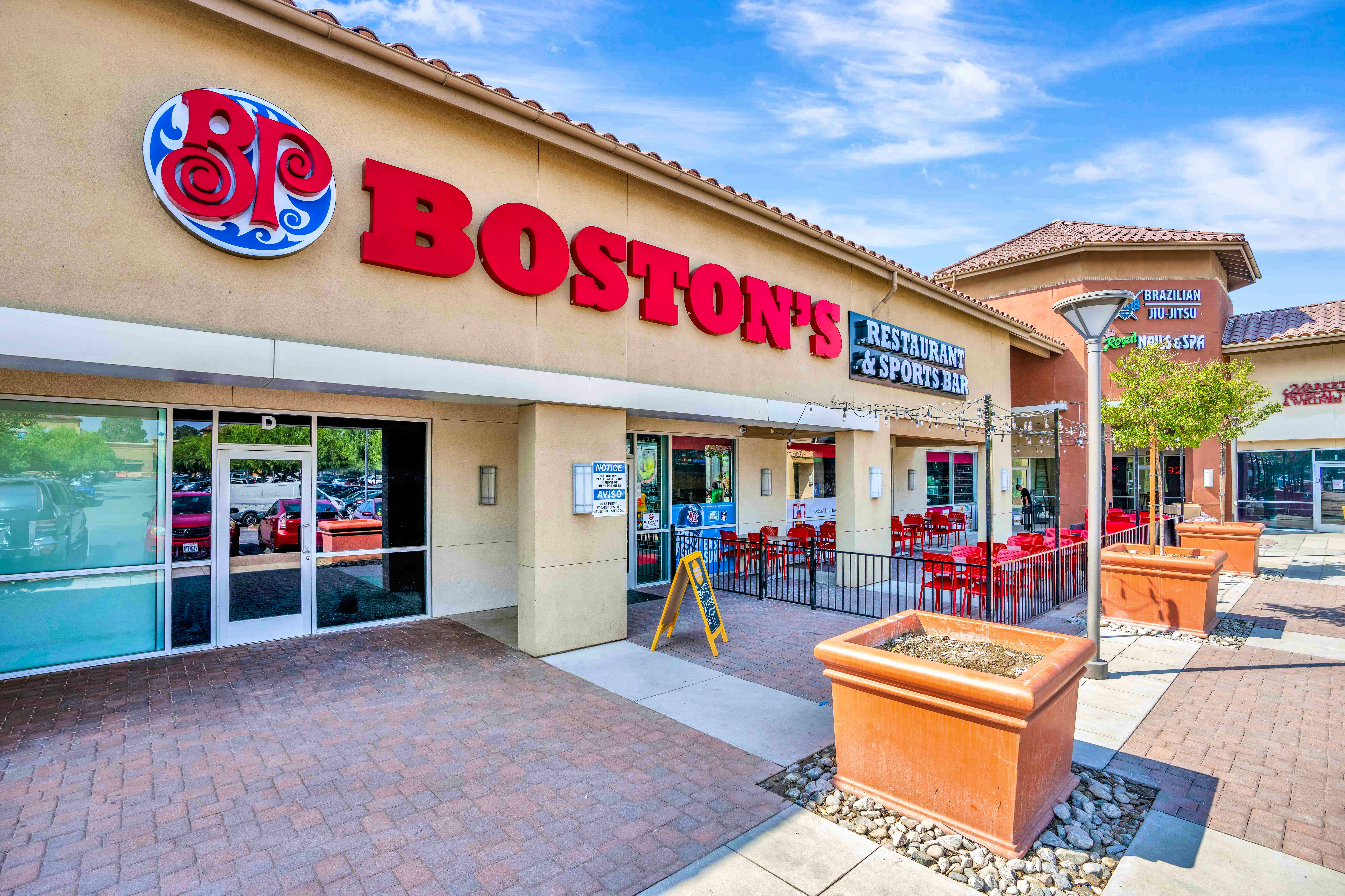 exterior photo of the building with Boston's logo.